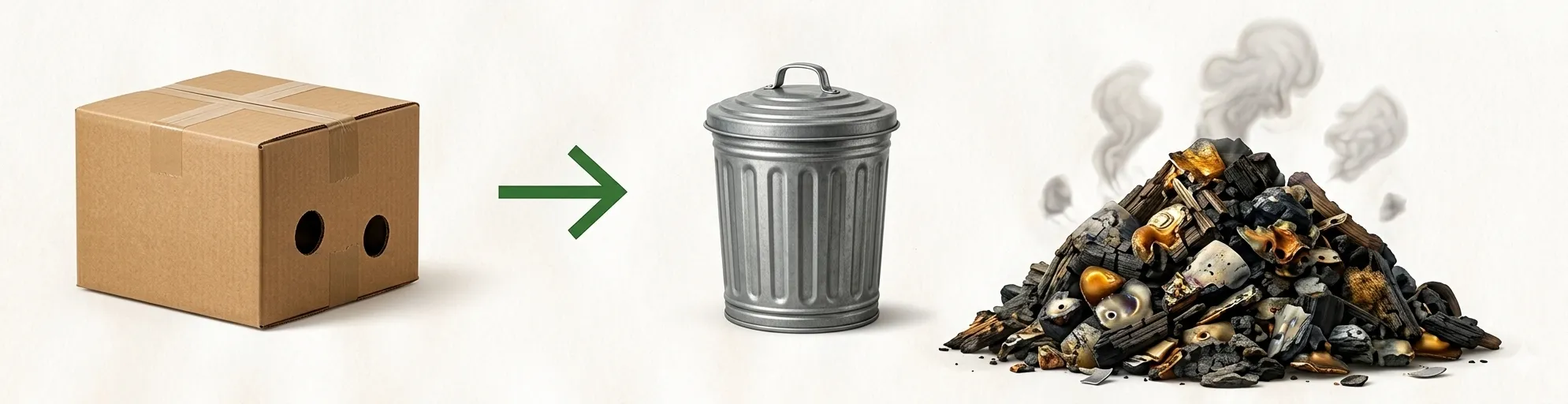 A box thrown in the trash ends up in a landfill
